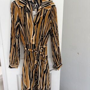 Mango Black and Tan Long Sleeve Dress